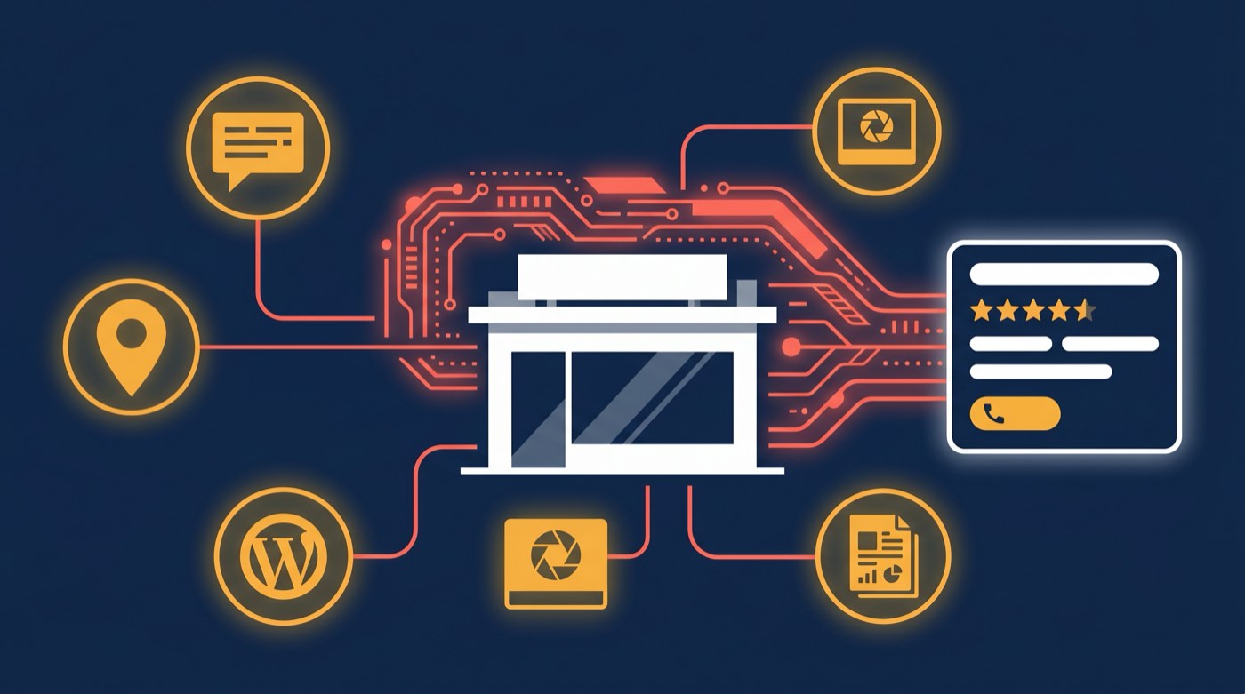 AI synthesizing local business data streams into a unified Google search result