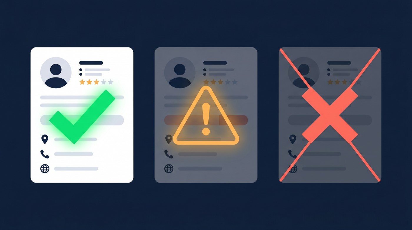 Three states of a Google Business Profile: active, suspended, and fully disabled